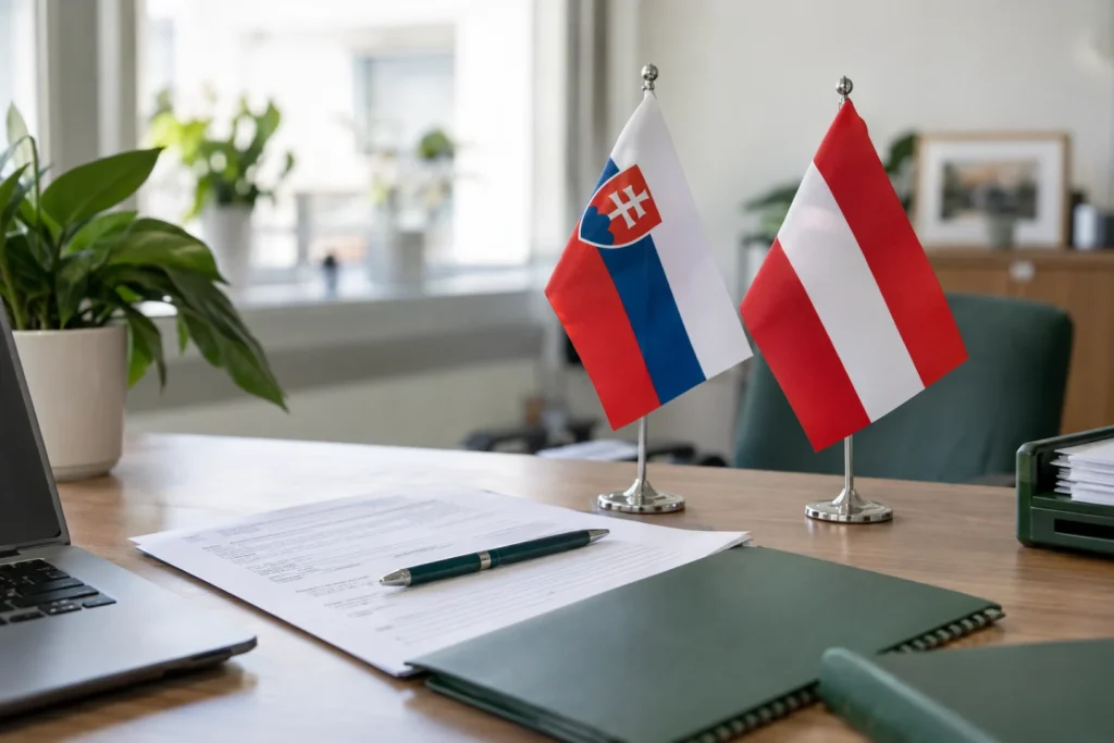 Ilustračný formulár s rakúskou a slovenskou vlajkou
